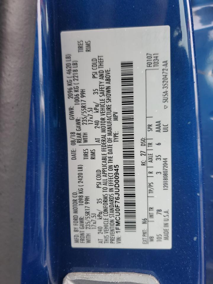 2018 Ford Escape S VIN: 1FMCU0F76JUD00945 Lot: 82769835