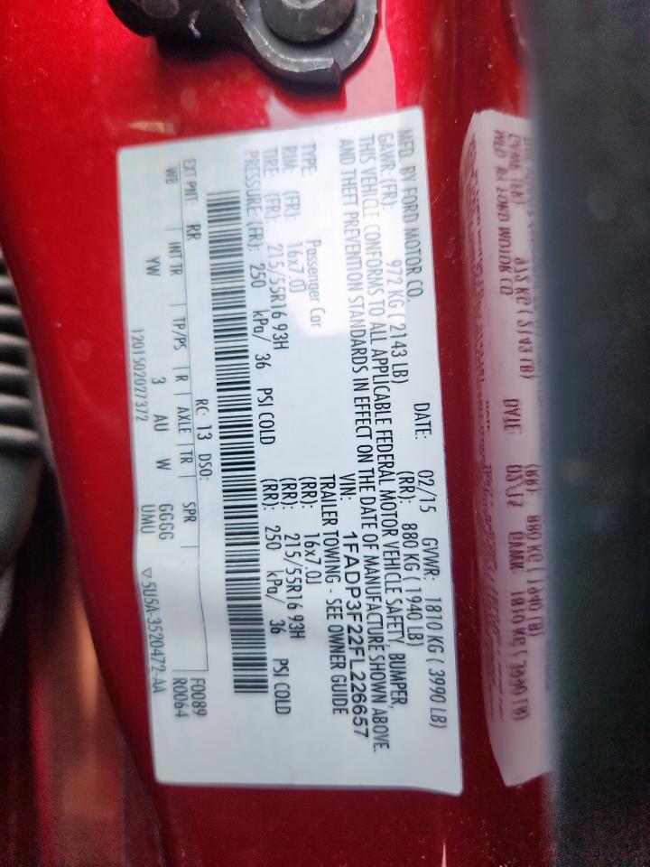 2015 Ford Focus Se VIN: 1FADP3F22FL226657 Lot: 84362055