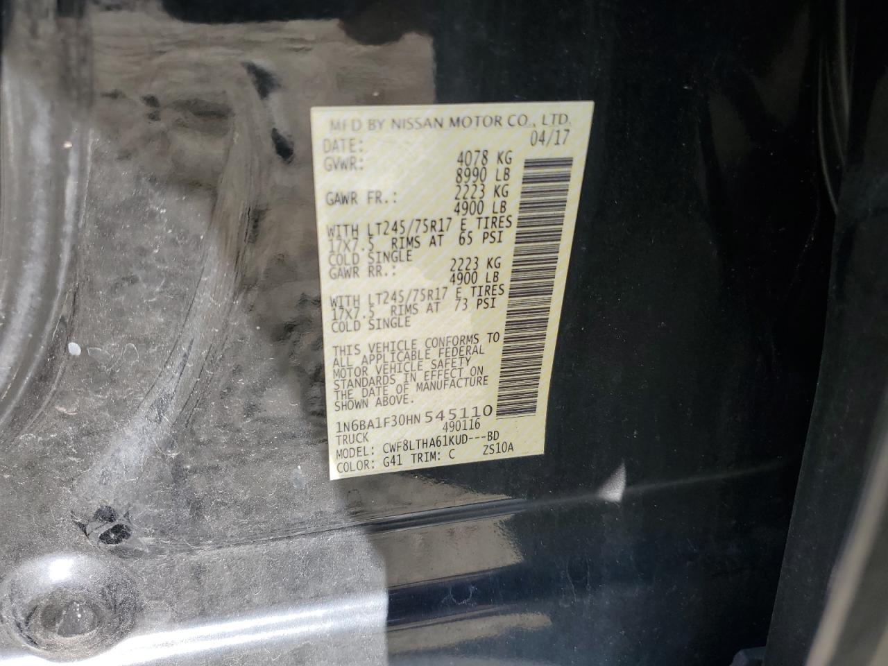 2017 Nissan Titan Xd S VIN: 1N6BA1F30HN545110 Lot: 82257365