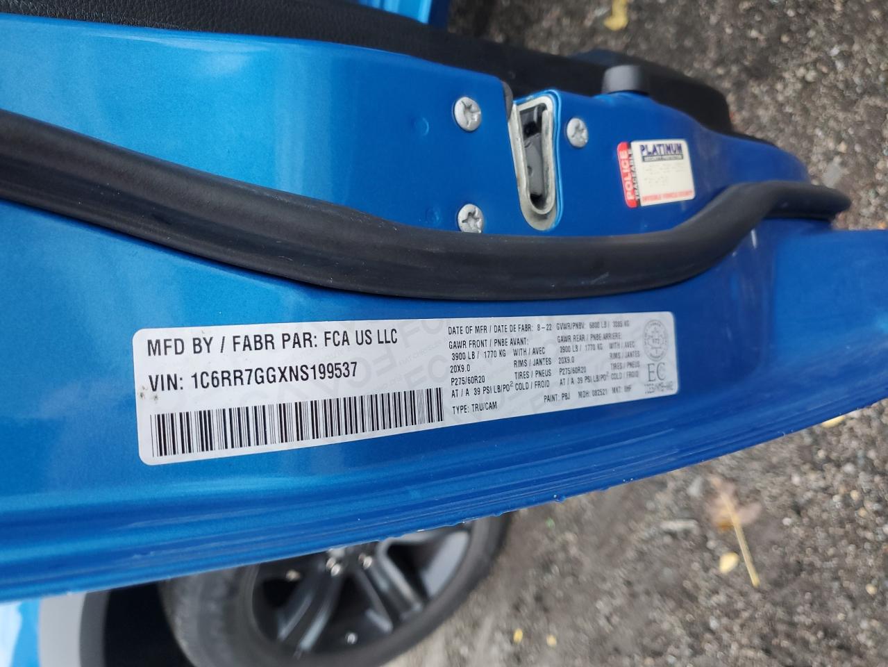 2022 Ram 1500 Classic Slt VIN: 1C6RR7GGXNS199537 Lot: 87086915