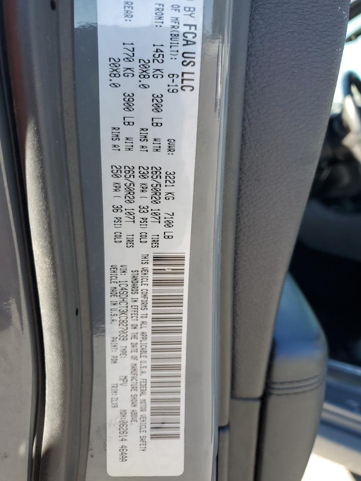 2019 Dodge Durango R/T VIN: 1C4SDHCT3KC827039 Lot: 82556755