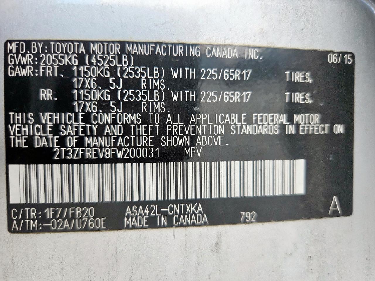 2015 Toyota Rav4 Le VIN: 2T3ZFREV8FW200031 Lot: 84626565