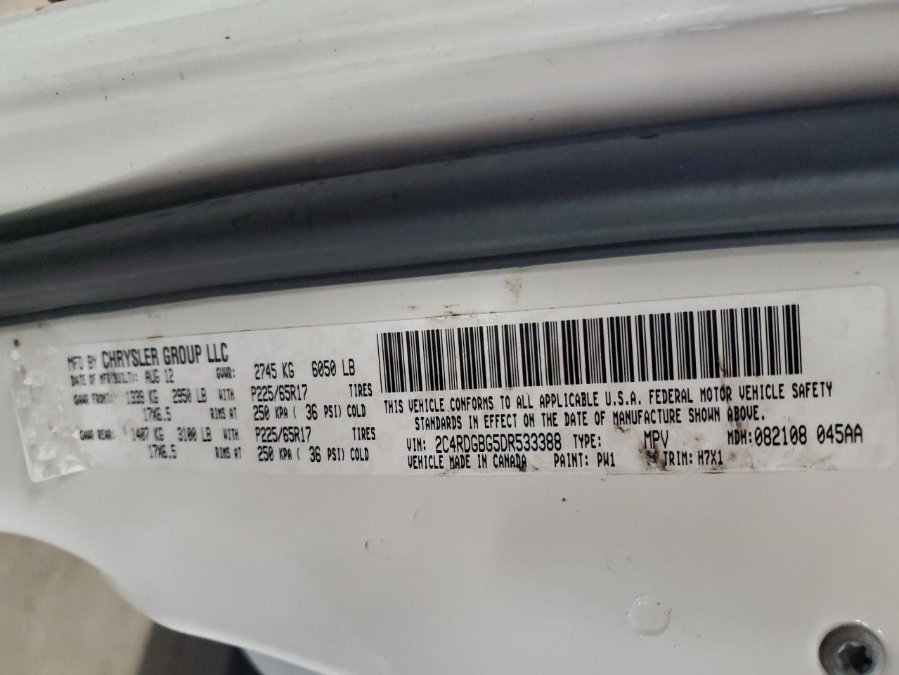 2013 Dodge Grand Caravan Se VIN: 2C4RDGBG5DR533388 Lot: 85305045