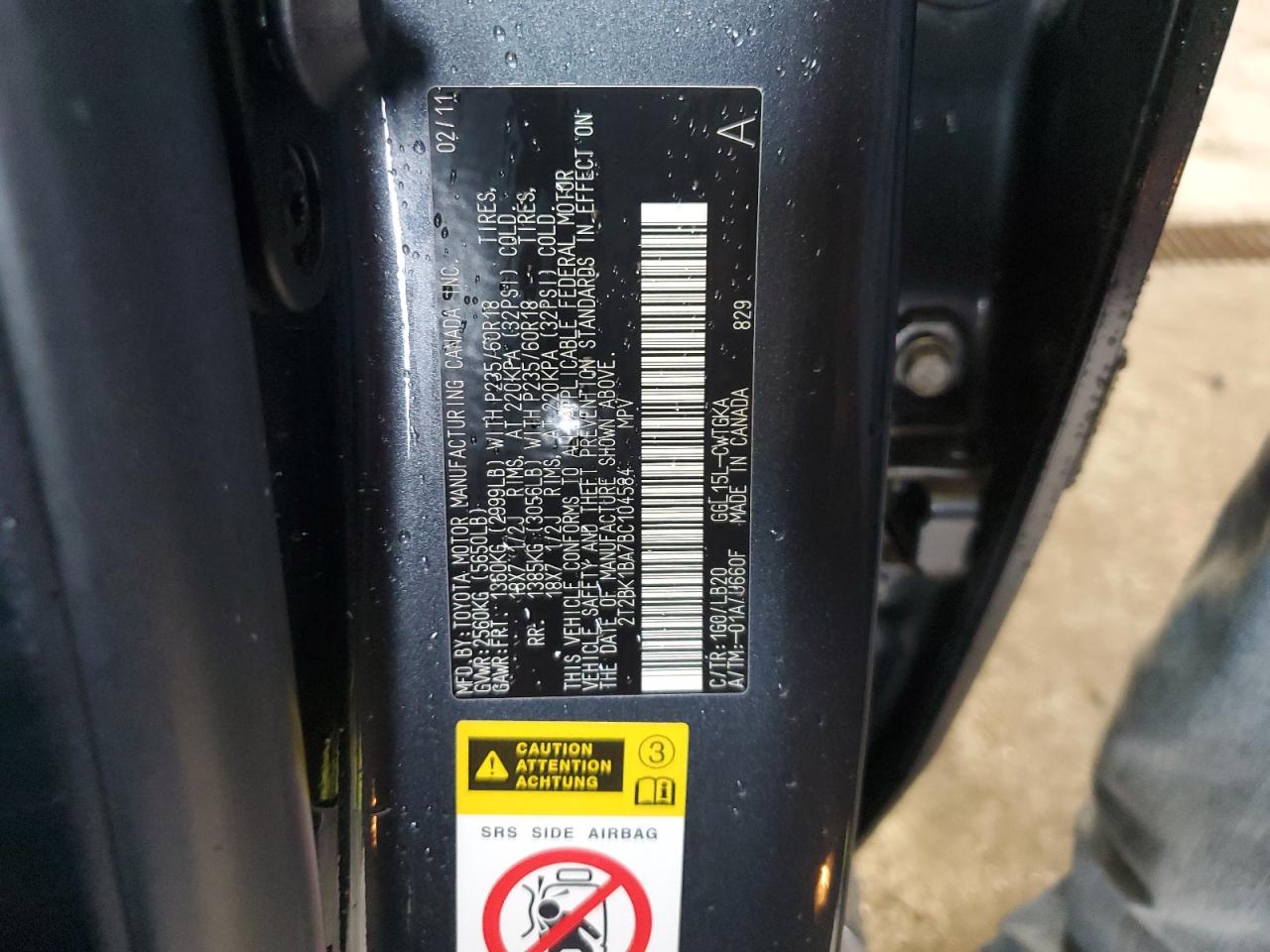 2011 Lexus Rx 350 VIN: 2T2BK1BA7BC104584 Lot: 84209905