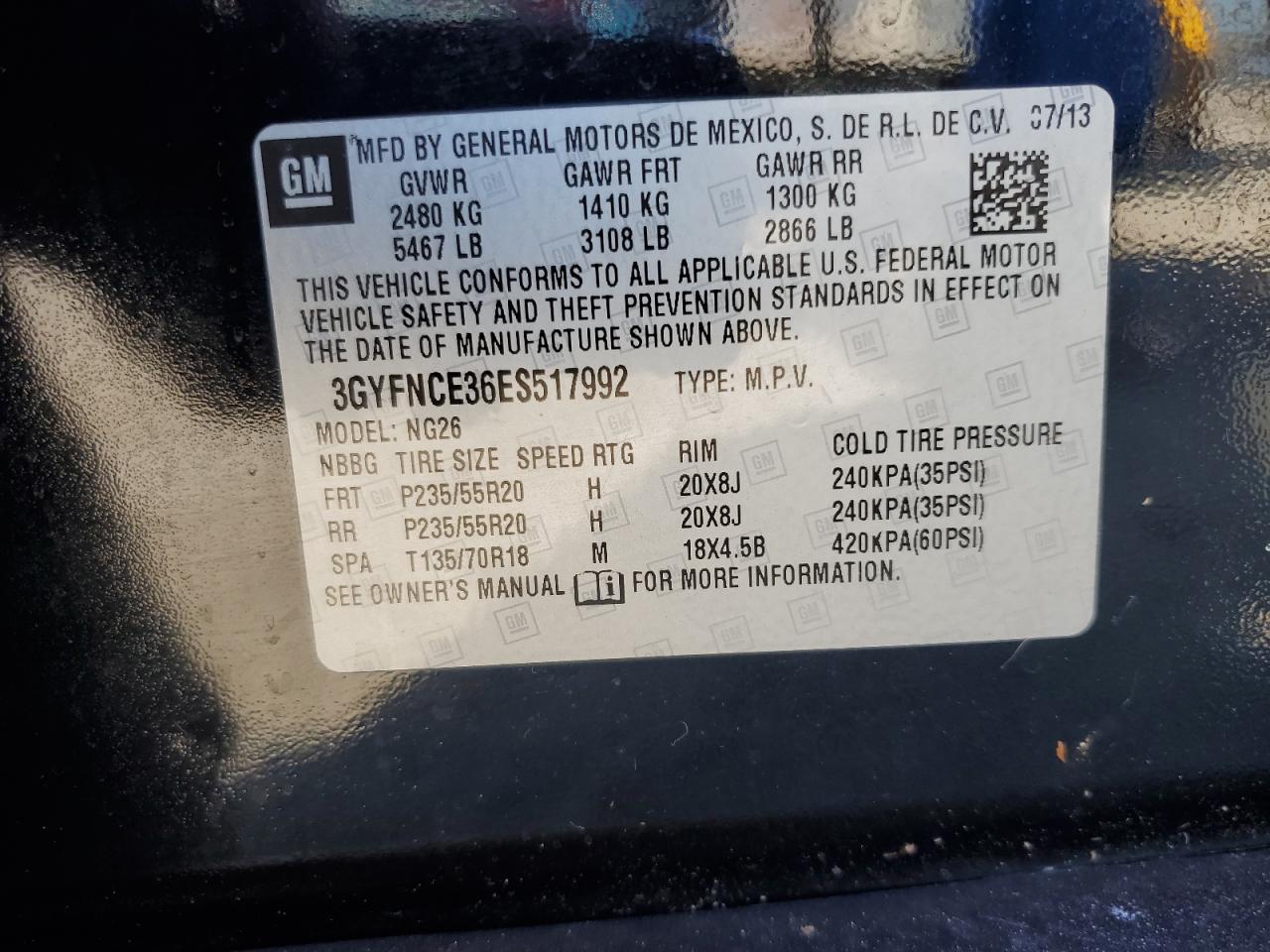 2014 Cadillac Srx Performance Collection VIN: 3GYFNCE36ES517992 Lot: 80317845