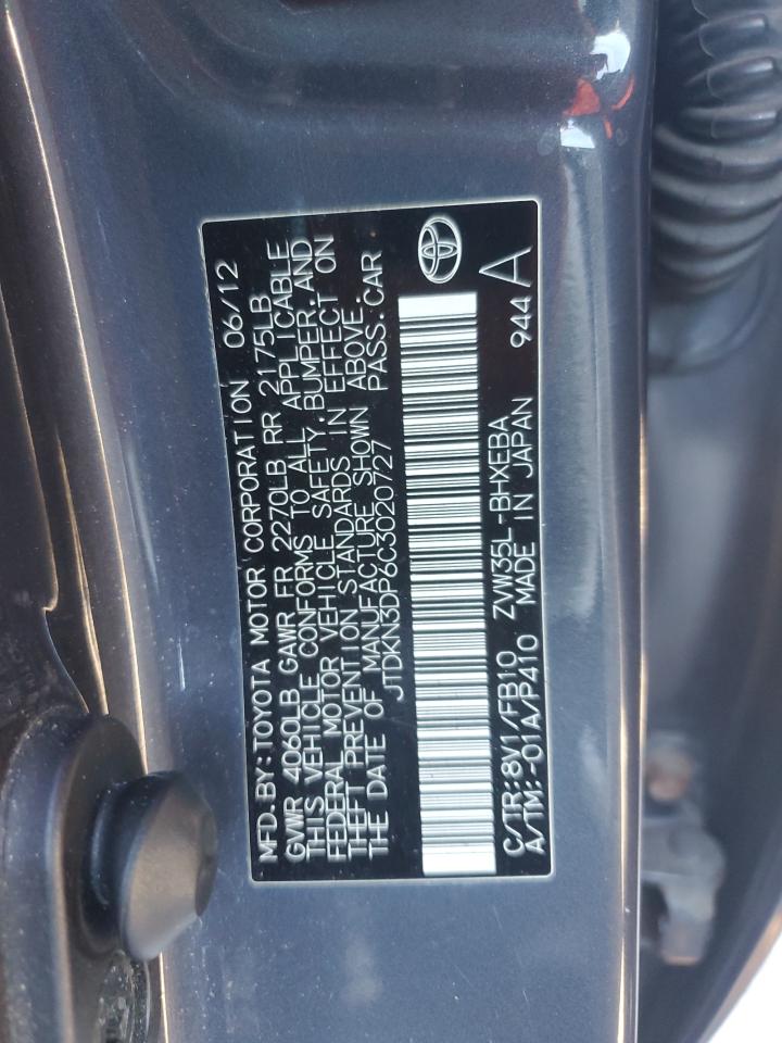 2012 Toyota Prius Plug-In VIN: JTDKN3DP6C3020727 Lot: 85259285