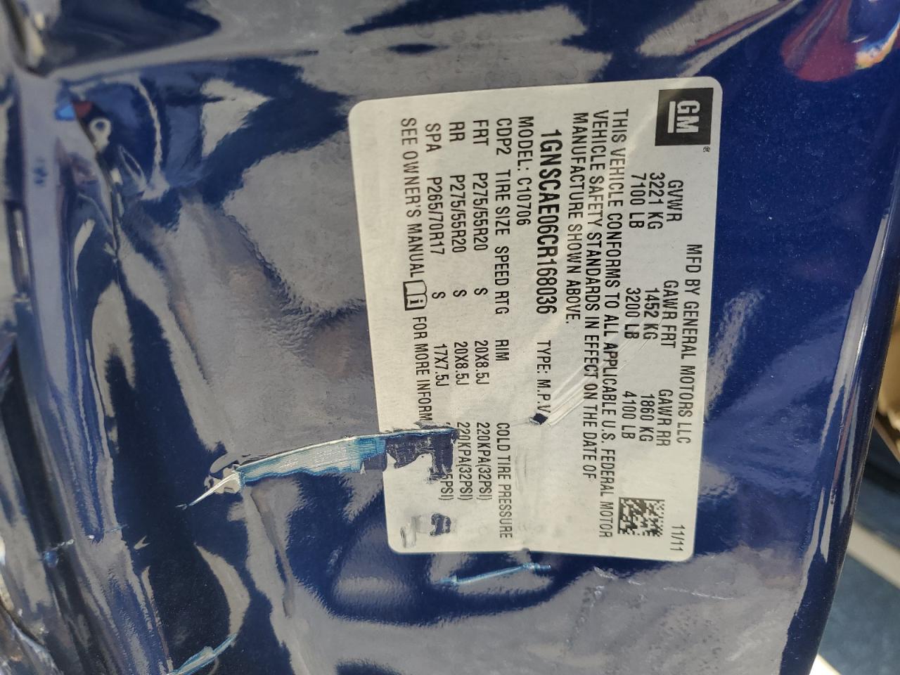 2012 Chevrolet Tahoe C1500 Ls VIN: 1GNSCAE06CR168036 Lot: 89657695