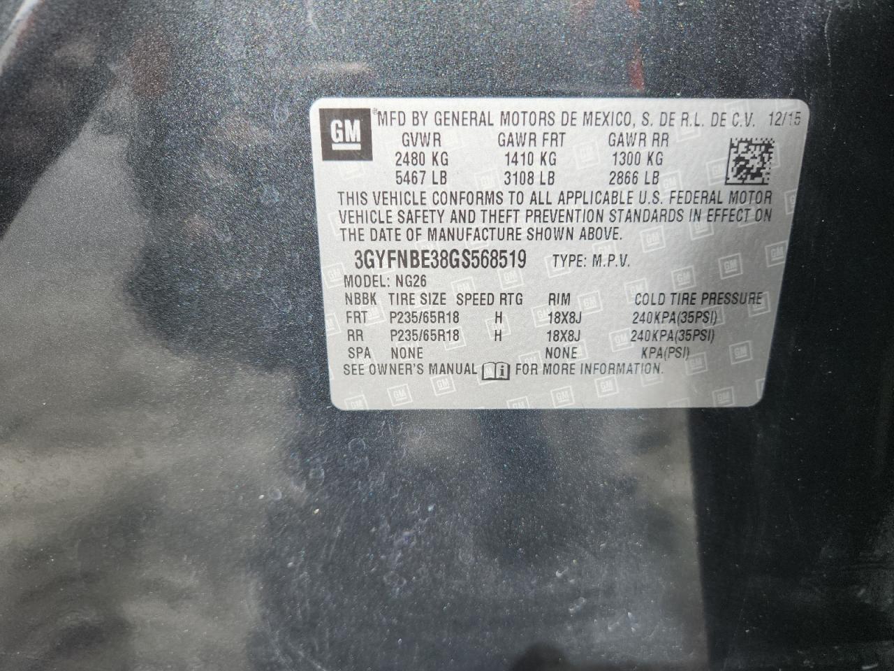 2016 Cadillac Srx Luxury Collection VIN: 3GYFNBE38GS568519 Lot: 82207975