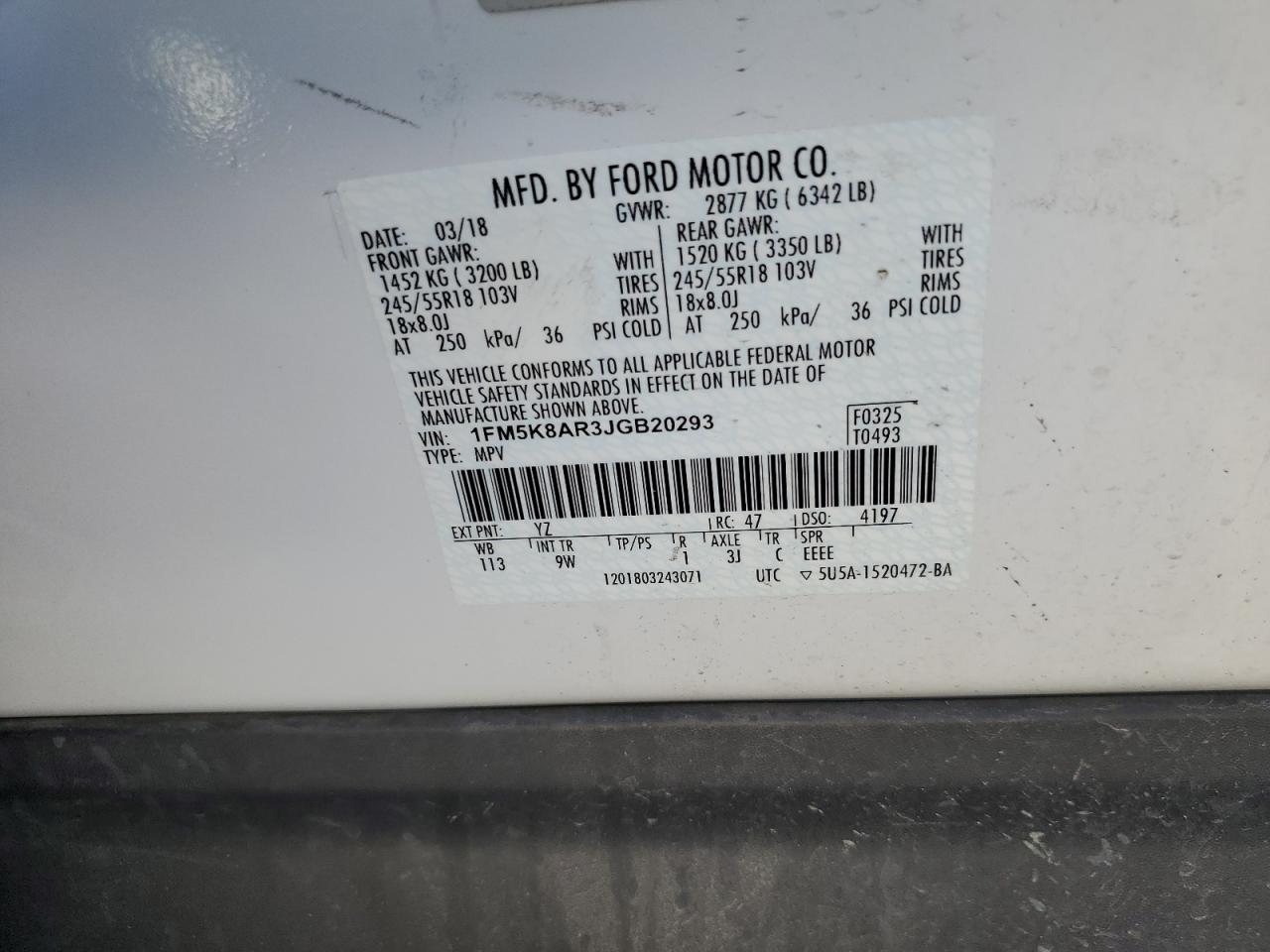 2018 Ford Explorer Police Interceptor VIN: 1FM5K8AR3JGB20293 Lot: 84814265