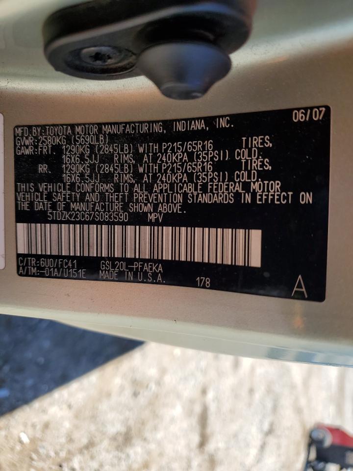 2007 Toyota Sienna Ce VIN: 5TDZK23C67S083590 Lot: 85512155