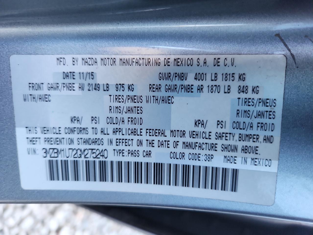 2016 Mazda 3 Sport VIN: 3MZBM1U72GM275240 Lot: 86468755
