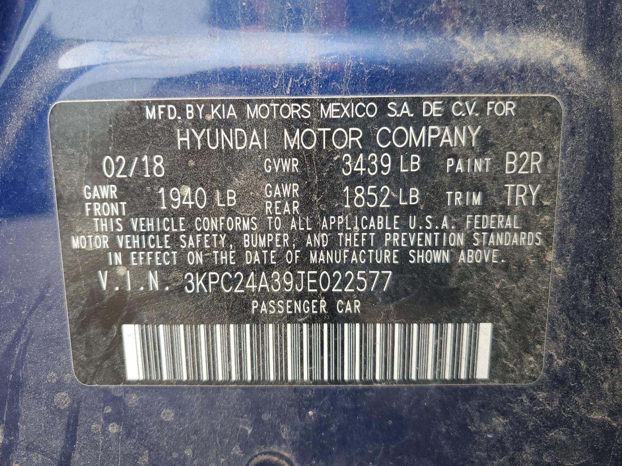 2018 Hyundai Accent Se VIN: 3KPC24A39JE022577 Lot: 85164675