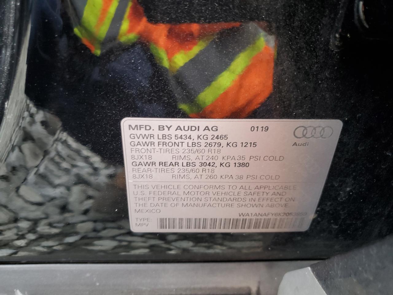 2019 Audi Q5 Premium VIN: WA1ANAFY6K2053859 Lot: 87024095