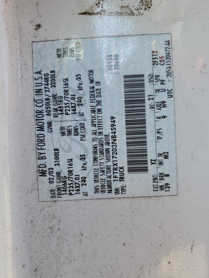 2003 Ford F150 VIN: 1FTRX17203NB45949 Lot: 82444785