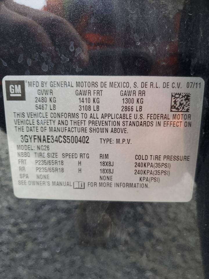 2012 Cadillac Srx Luxury Collection VIN: 3GYFNAE34CS500402 Lot: 82523165