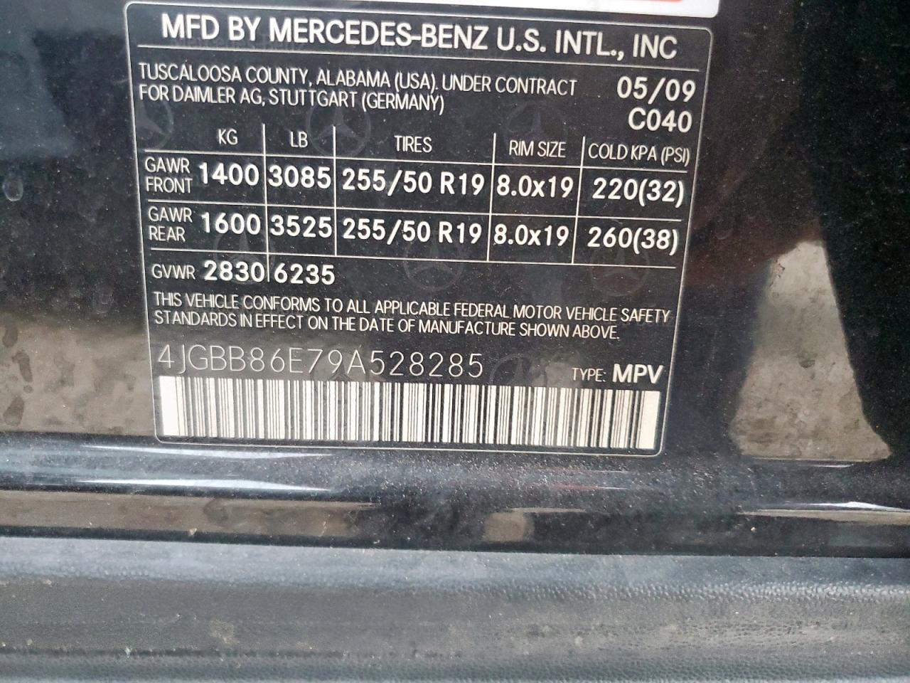 2009 Mercedes-Benz Ml 350 VIN: 4JGBB86E79A528285 Lot: 81880265