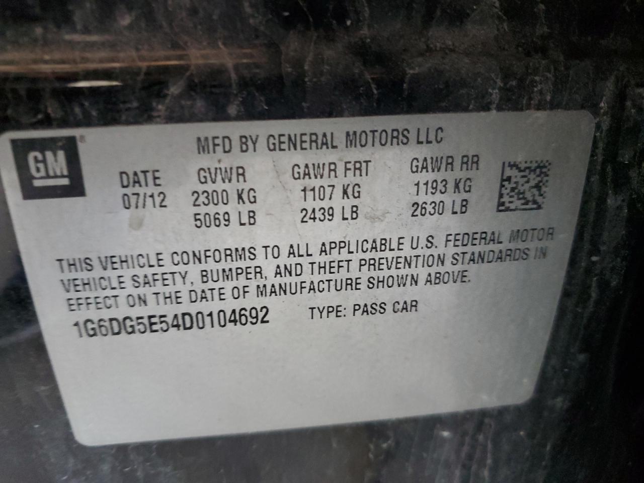 2013 Cadillac Cts Luxury Collection VIN: 1G6DG5E54D0104692 Lot: 81815335