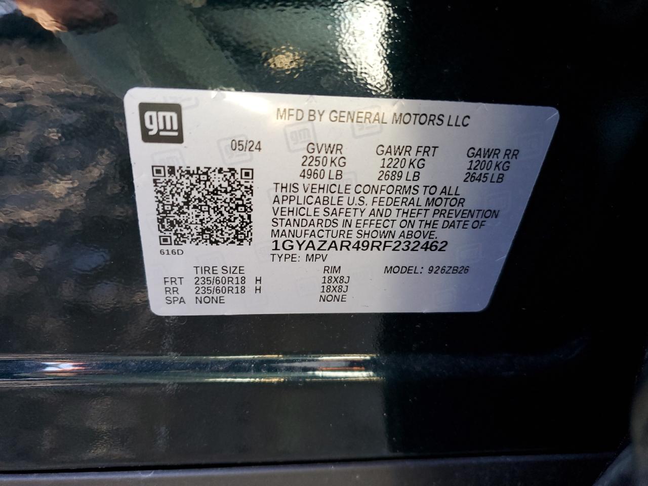 2024 Cadillac Xt4 Luxury VIN: 1GYAZAR49RF232462 Lot: 86451335