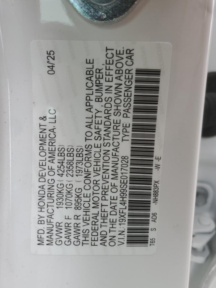 2025 Honda Civic Sport Touring VIN: 19XFL4H99SE017028 Lot: 86249335