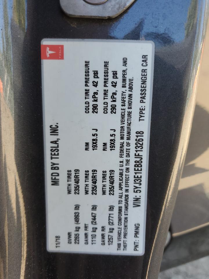2018 Tesla Model 3 VIN: 5YJ3E1EB8JF132618 Lot: 85494225