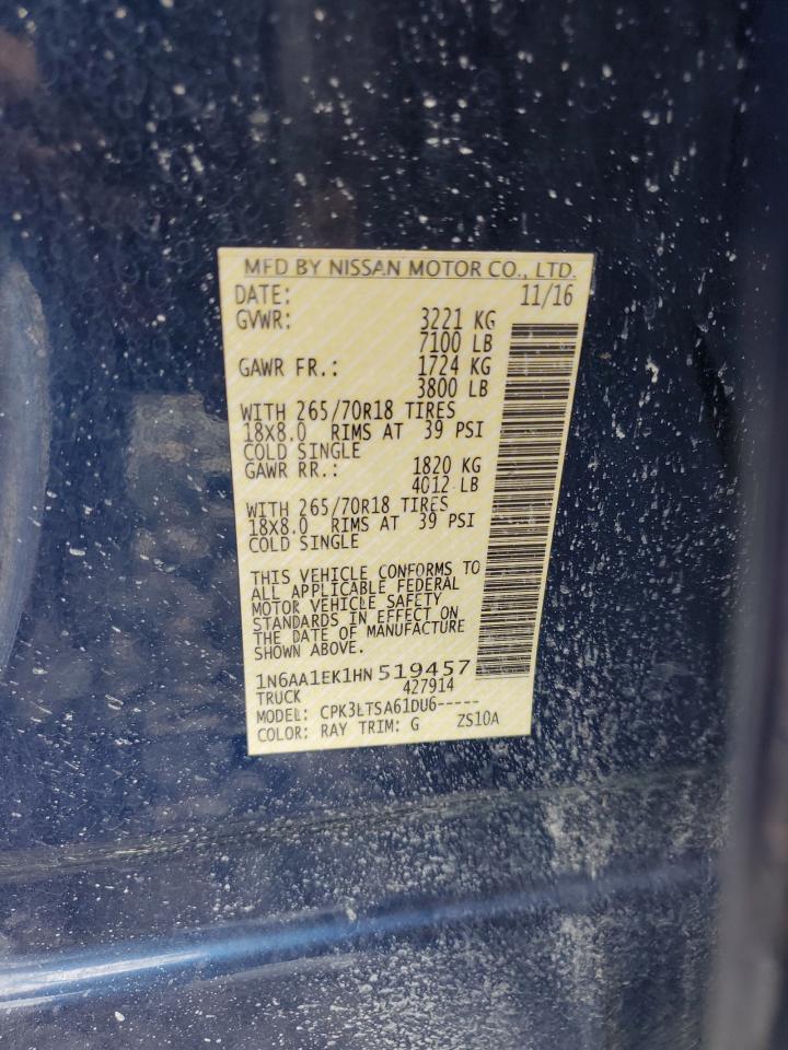 2017 Nissan Titan S VIN: 1N6AA1EK1HN519457 Lot: 82256045