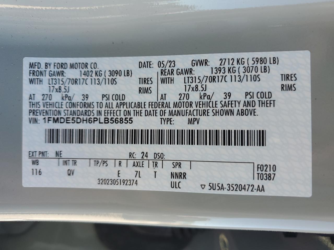 2023 Ford Bronco Base VIN: 1FMDE5DH6PLB56855 Lot: 84615065