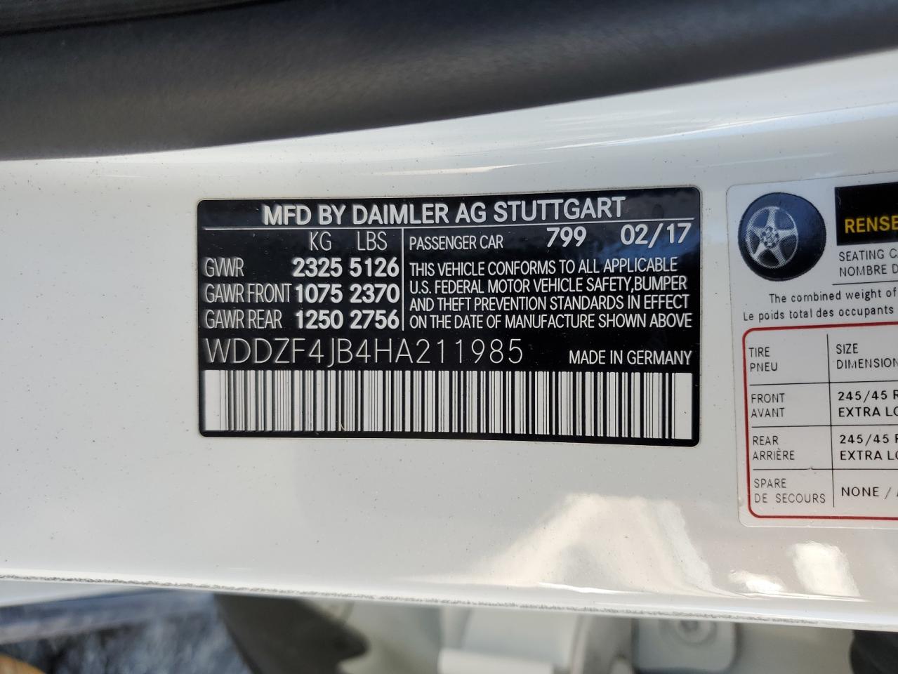 2017 Mercedes-Benz E 300 VIN: WDDZF4JB4HA211985 Lot: 87023505