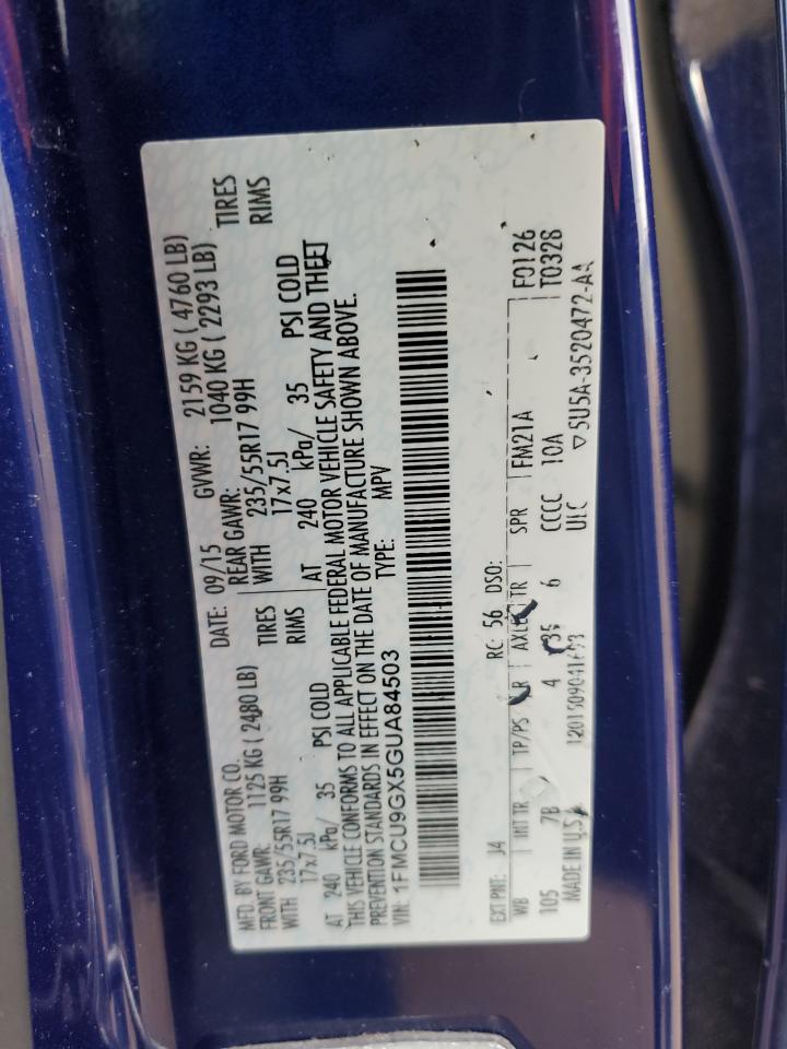 2016 Ford Escape Se VIN: 1FMCU9GX5GUA84503 Lot: 82422905