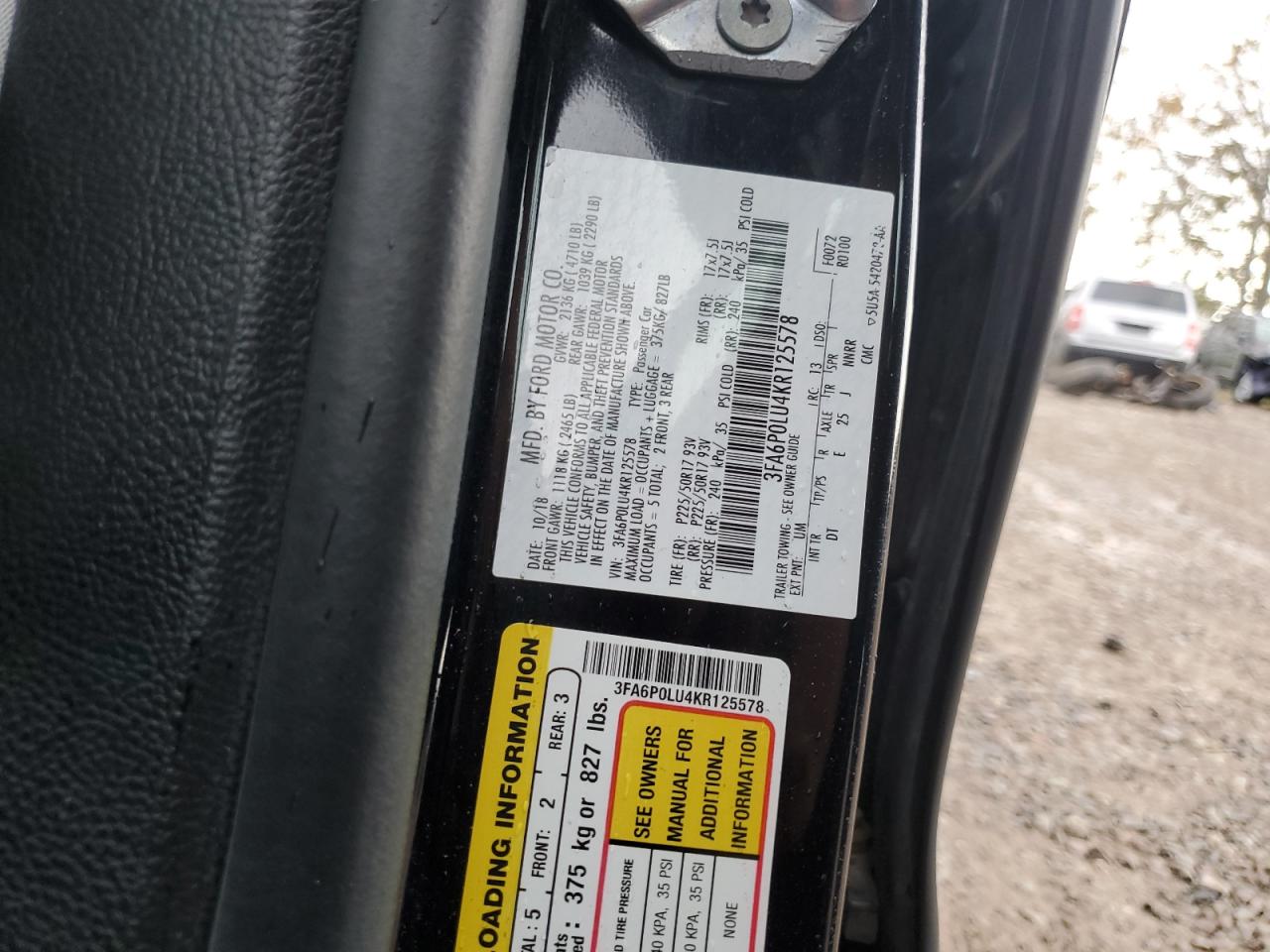 2019 Ford Fusion Se VIN: 3FA6P0LU4KR125578 Lot: 89575925