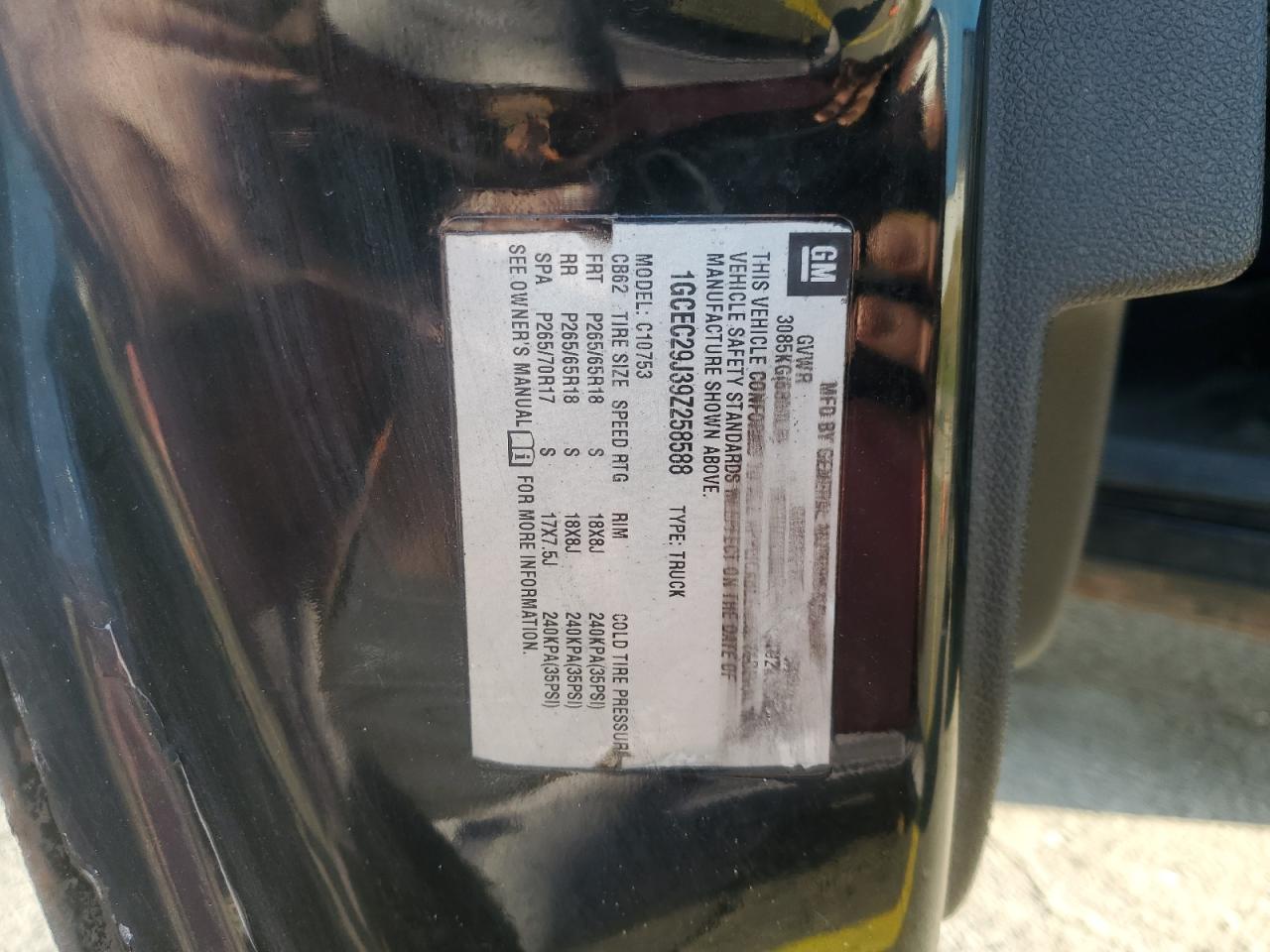 2009 Chevrolet Silverado C1500 Lt VIN: 1GCEC29J39Z258588 Lot: 85920905