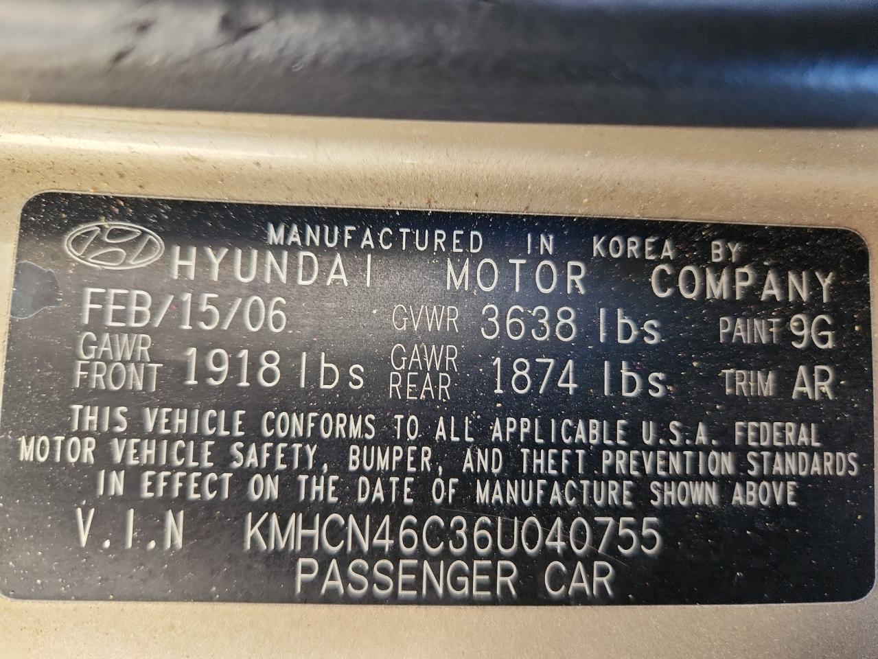 2006 Hyundai Accent Gls VIN: KMHCN46C36U040755 Lot: 86664095