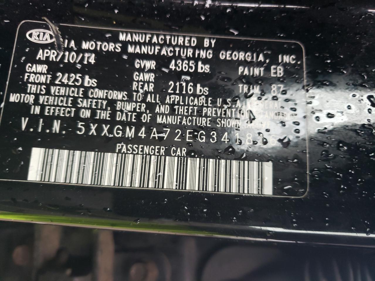 2014 Kia Optima Lx VIN: 5XXGM4A72EG341816 Lot: 82273235