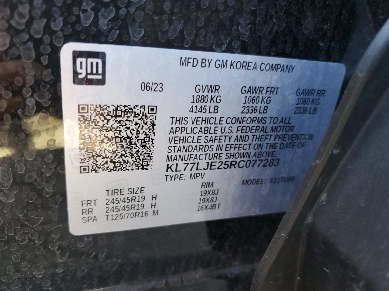 2024 Chevrolet Trax 2Rs VIN: KL77LJE25RC077283 Lot: 81896505