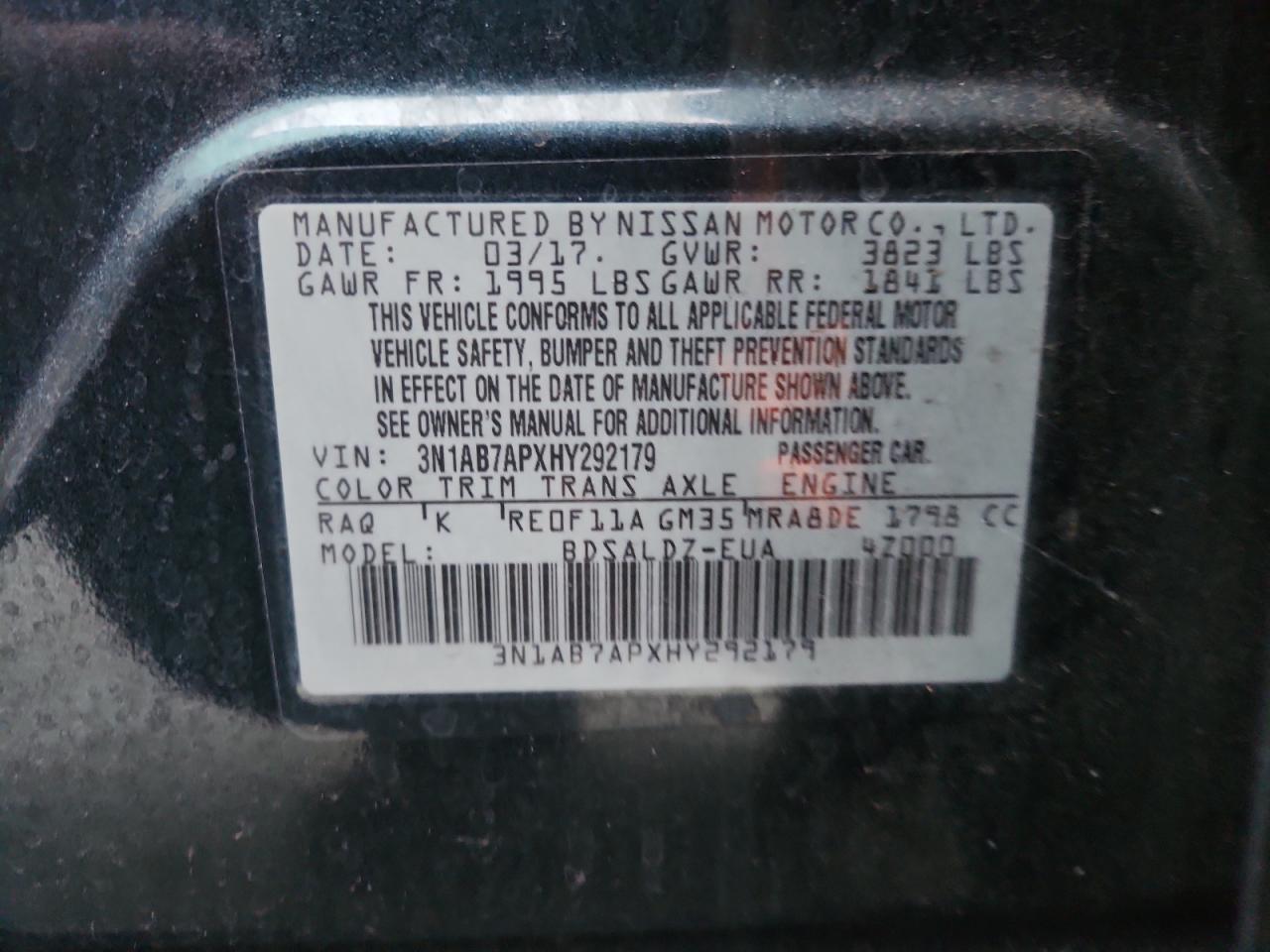 2017 Nissan Sentra S VIN: 3N1AB7APXHY292179 Lot: 90076715