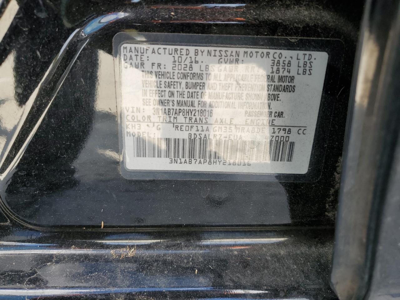 2017 Nissan Sentra S VIN: 3N1AB7AP8HY218016 Lot: 86617485