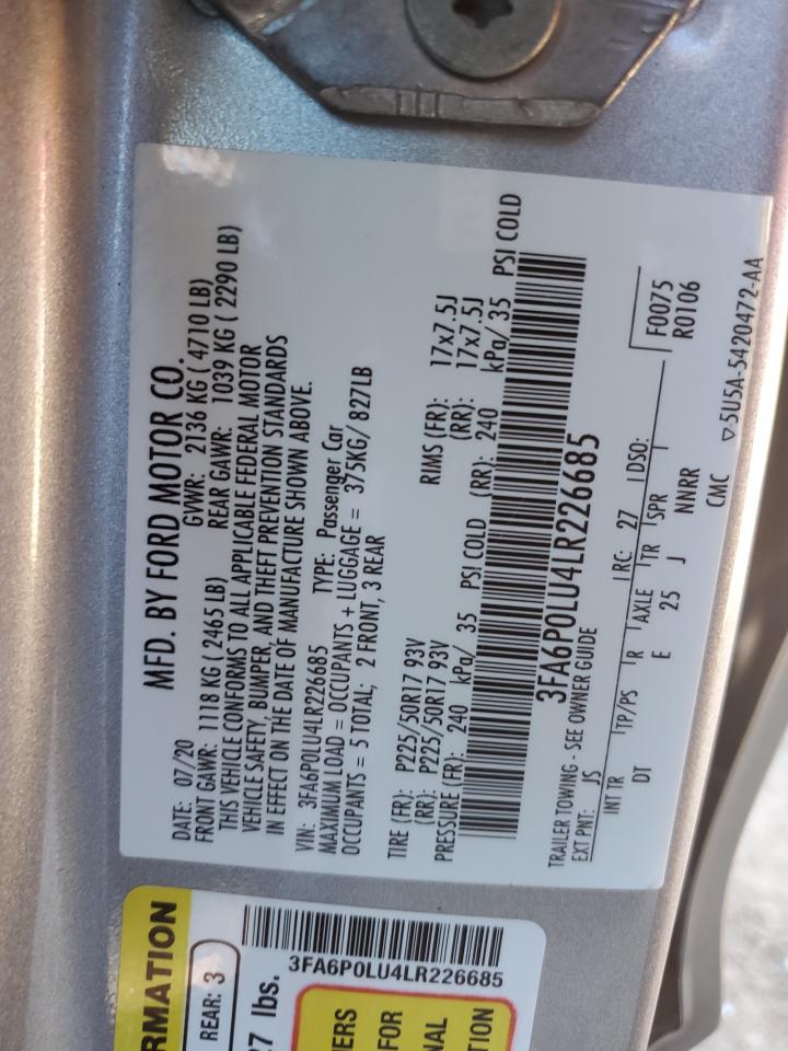 2020 Ford Fusion Se VIN: 3FA6P0LU4LR226685 Lot: 86703095