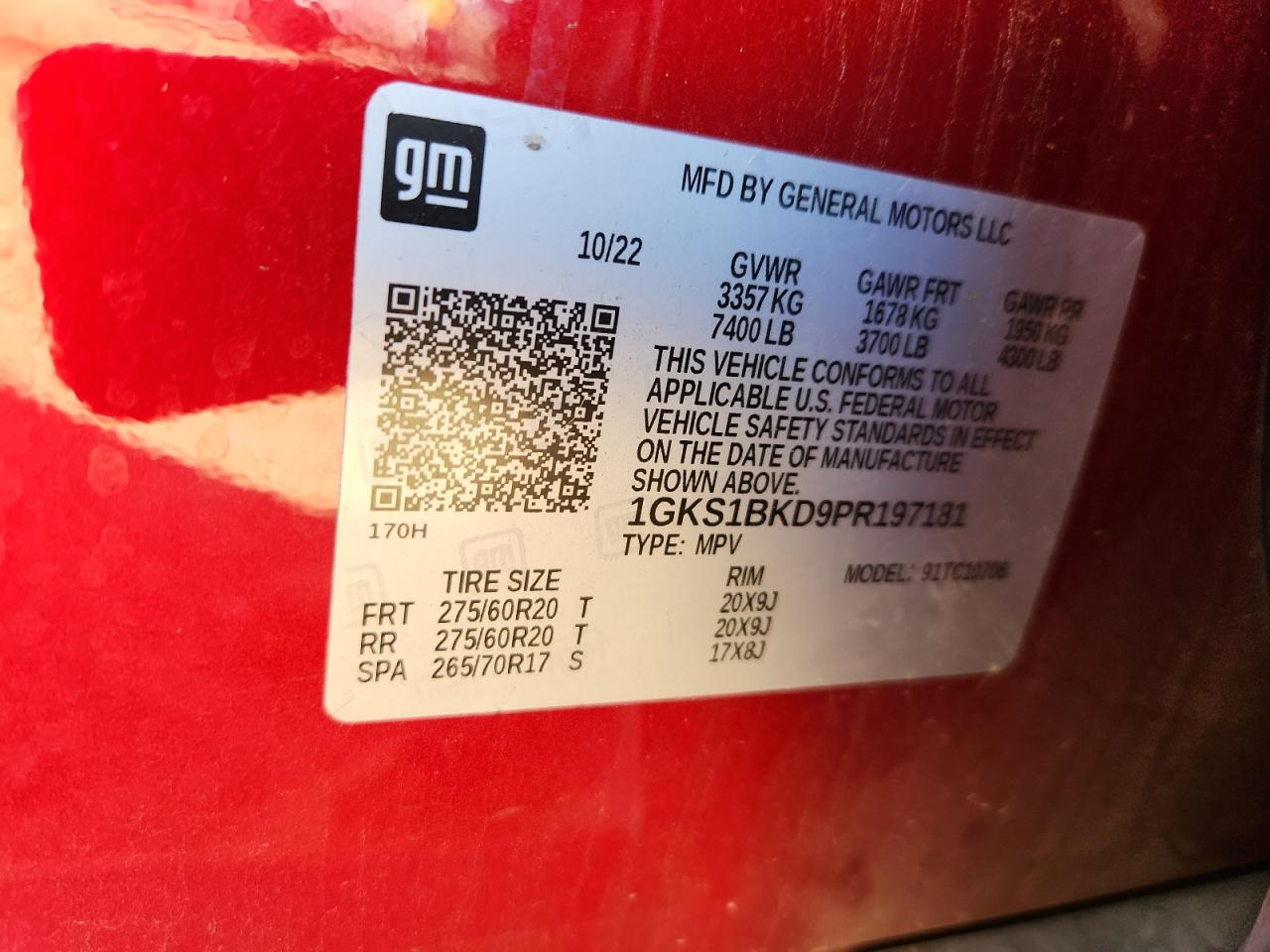 2023 GMC Yukon Slt VIN: 1GKS1BKD9PR197181 Lot: 85146435