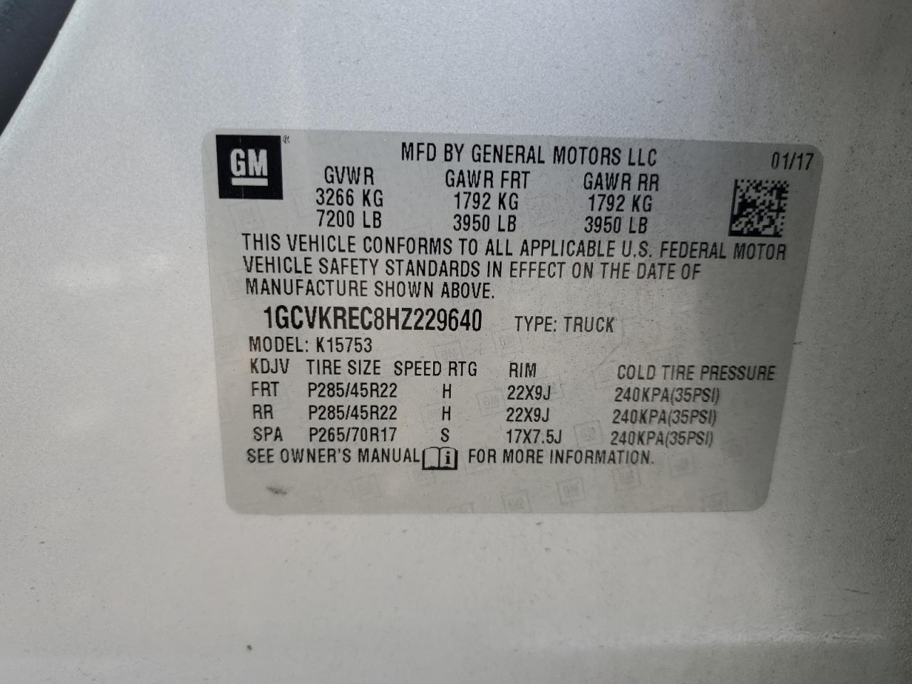2017 Chevrolet Silverado K1500 Lt VIN: 1GCVKREC8HZ229640 Lot: 85349765