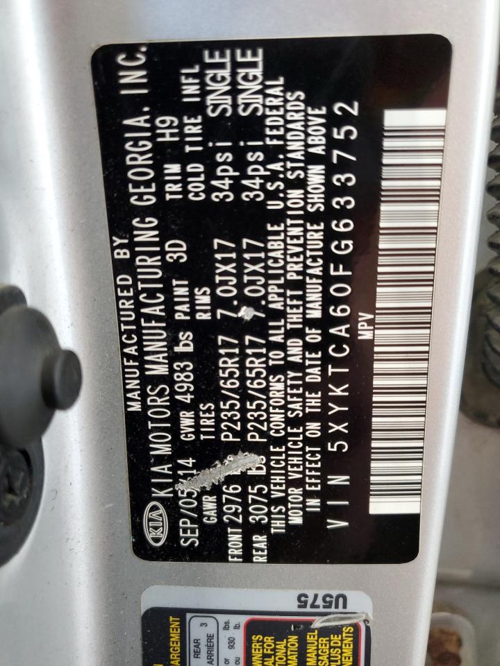 2015 Kia Sorento Lx VIN: 5XYKTCA60FG633752 Lot: 85475265