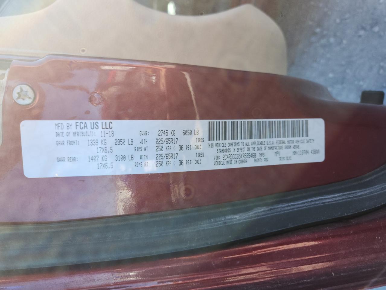 2019 Dodge Grand Caravan Sxt VIN: 2C4RDGCG5KR585468 Lot: 84562505