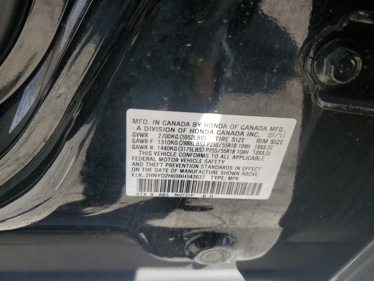 2011 Acura Mdx Technology VIN: 2HNYD2H69BH542637 Lot: 85168875