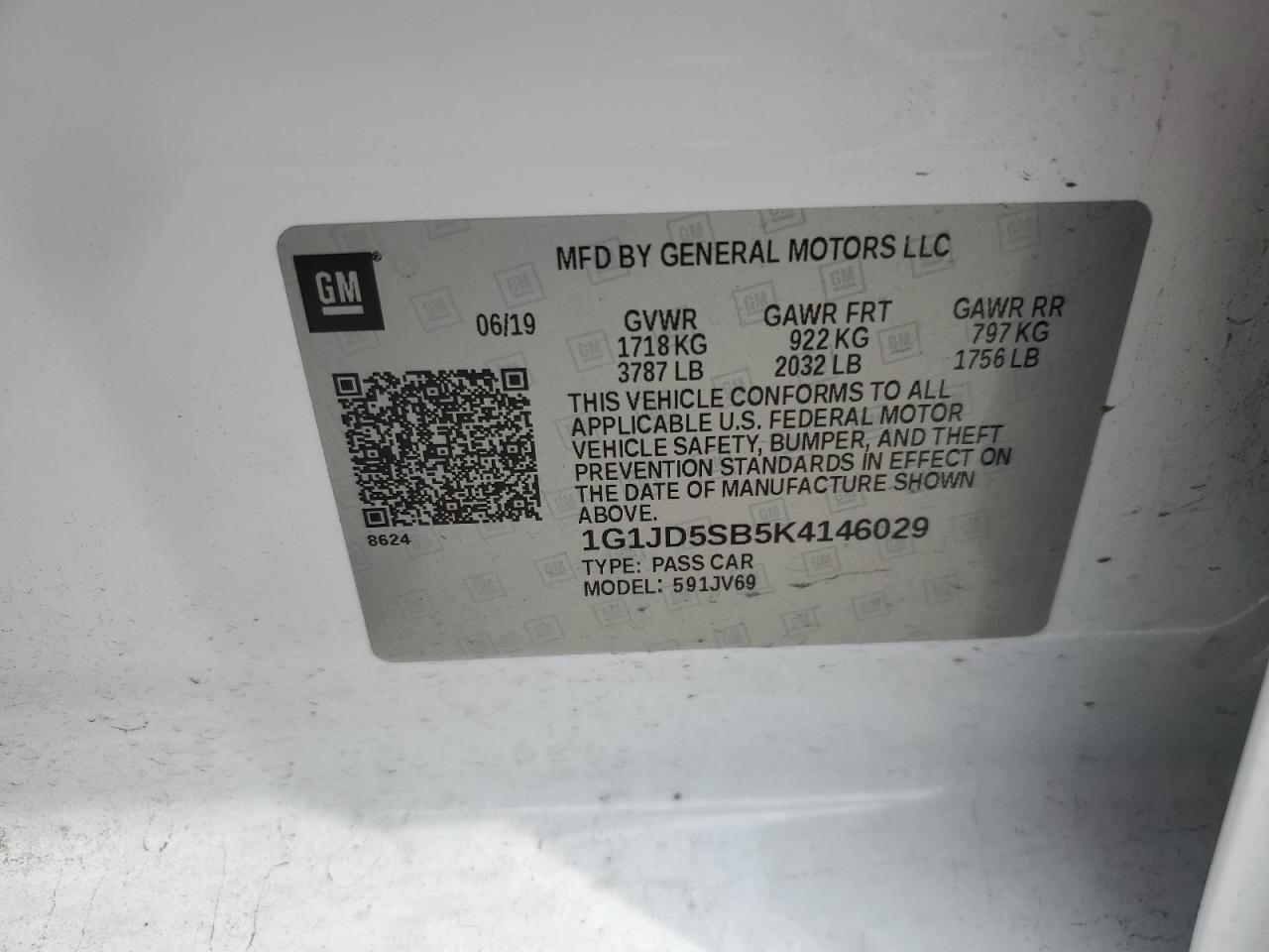 2019 Chevrolet Sonic Lt VIN: 1G1JD5SB5K4146029 Lot: 86774255