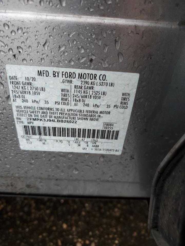 2020 Ford Edge Sel VIN: 2FMPK3J94LBB28022 Lot: 82273975