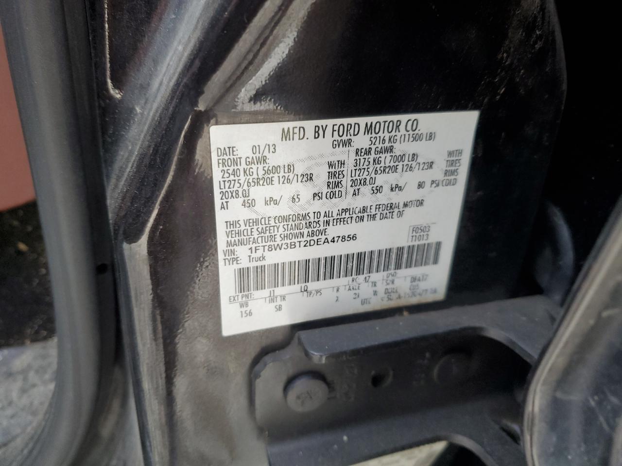 2013 Ford F350 Super Duty VIN: 1FT8W3BT2DEA47856 Lot: 82726295