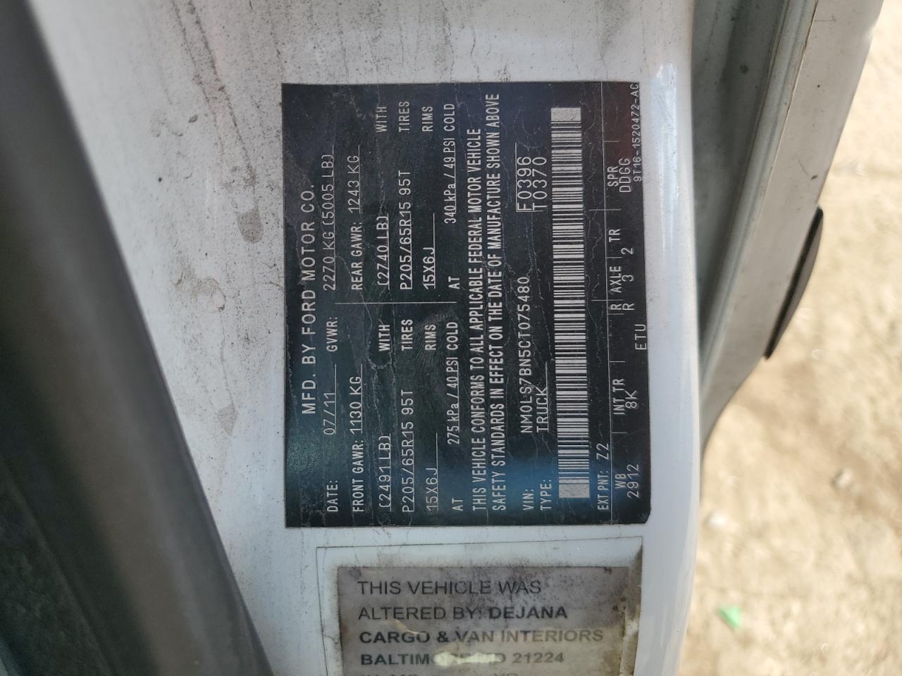 2012 Ford Transit Connect Xlt VIN: NM0LS7BN5CT075480 Lot: 86490465