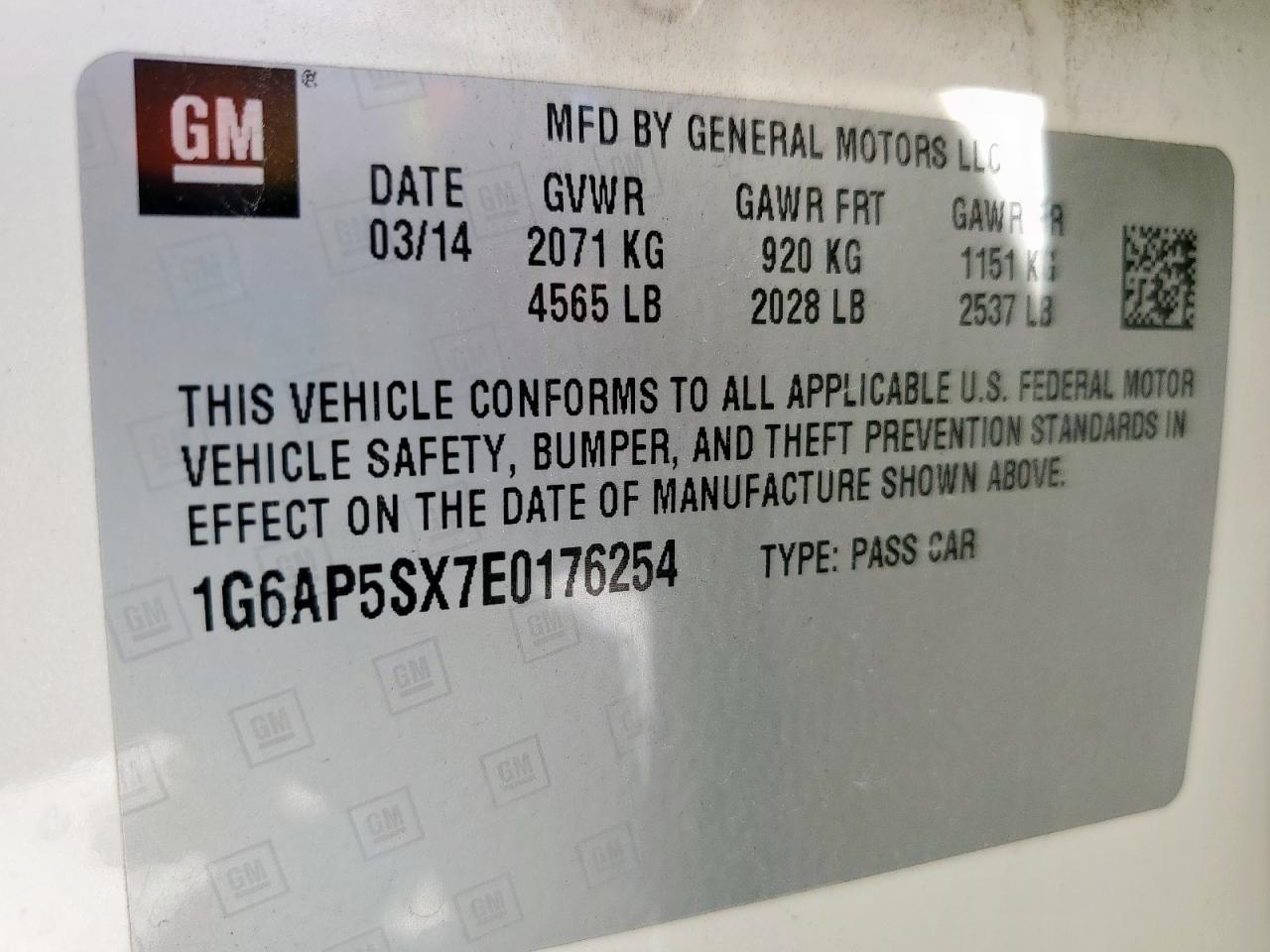 2014 Cadillac Cts VIN: 1G6AP5SX7E0176254 Lot: 87075015