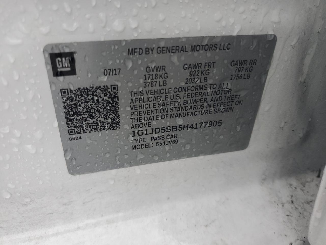 2017 Chevrolet Sonic Lt VIN: 1G1JD5SB5H4177905 Lot: 85360835