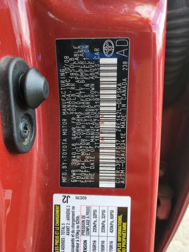 2009 Toyota Corolla Base VIN: 2T1BU40E79C131817 Lot: 85290845