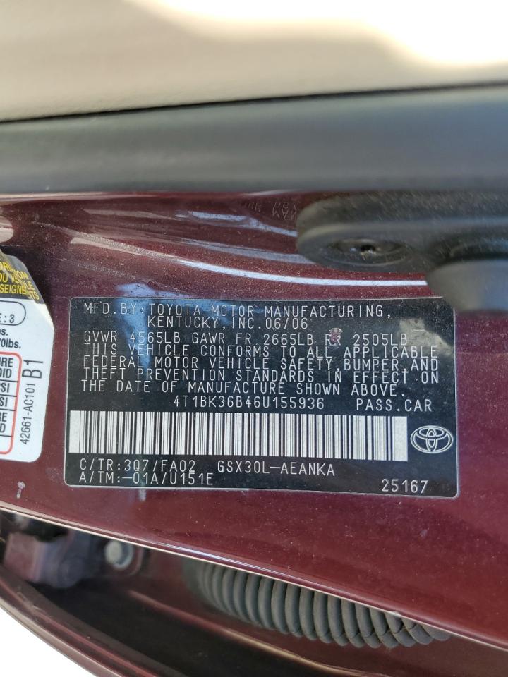 2006 Toyota Avalon Xl VIN: 4T1BK36B46U155936 Lot: 84885015
