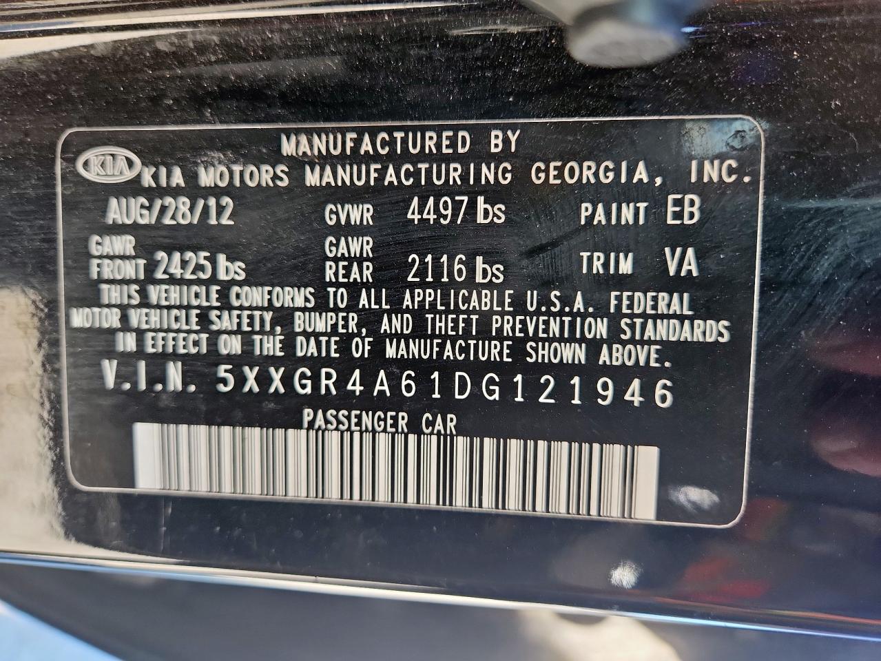 2013 Kia Optima Sx VIN: 5XXGR4A61DG121946 Lot: 84011075